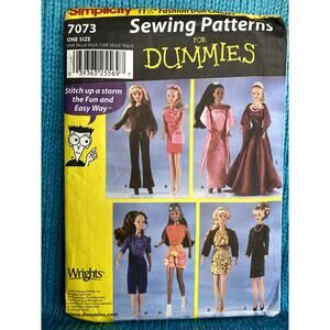 Simplicity Pattern 7073 Barbie 11 1/2in doll clothes gown dress top shorts
